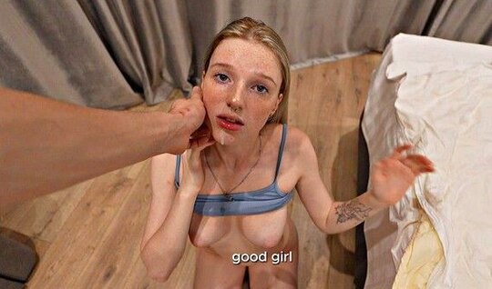 A young bitch got a cumshot on her face after having fun...
